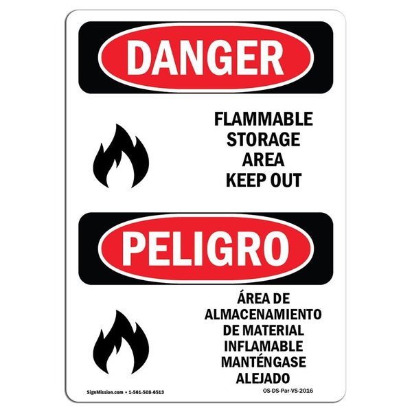 Signmission Safety Sign, OSHA Danger, 14" Height, Aluminum, Flammable Storage Area Keep Out, Spanish OS-DS-A-1014-VS-2016